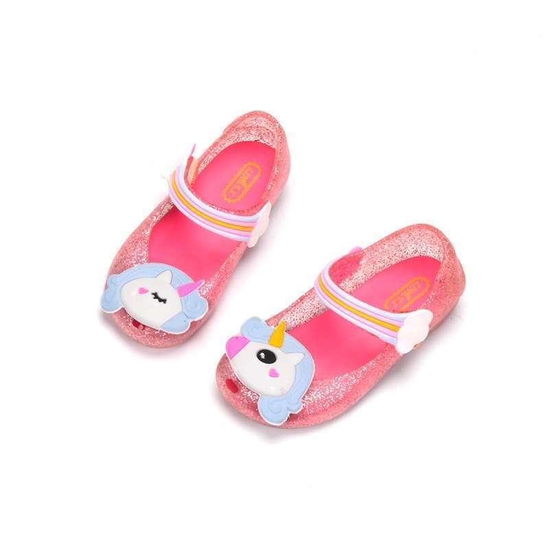 Unicorn Girls Pink Jelly Sandals with Glitter Soles