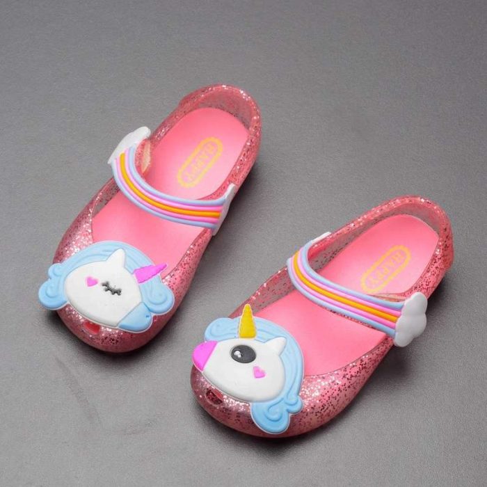 Pink Unicorn jelly Glittery Kids shoes for summer