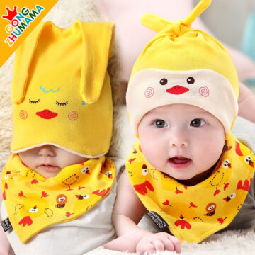 Melario Newborn Baby Hat And Bibs Sets Kids Fashion Toddler Girls Boys Cartoon Bunny Caps Burp Cloths Suits Infant Accessories