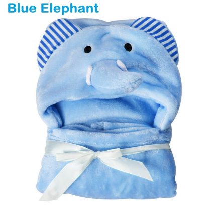 0-3 Years Kid Baby Coral Velvet Baby Swaddle Blanket/Towel Blue Elephant