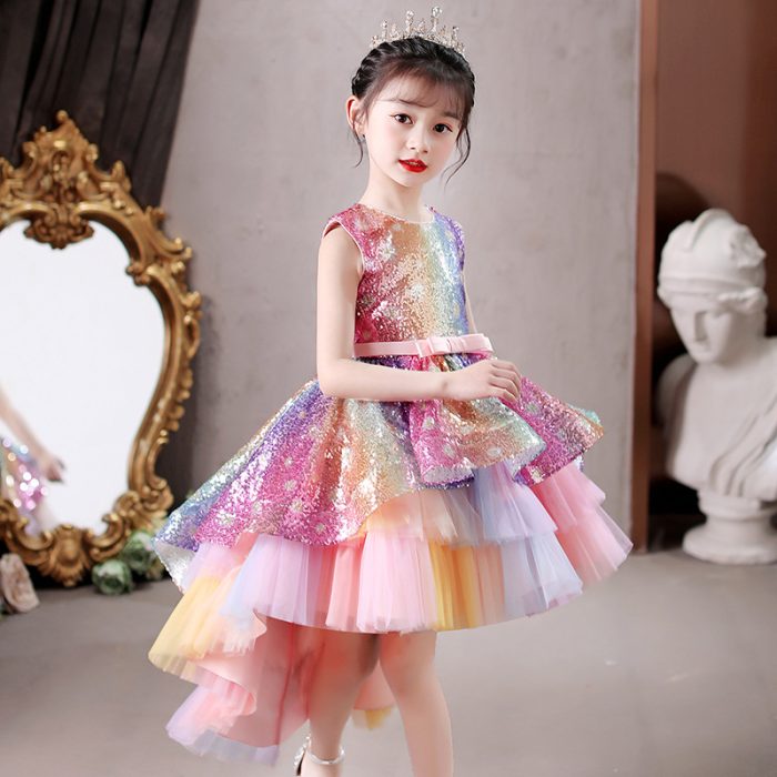 3-10 Years Multi Colors Children's Sequined Dazzling Tailed Princess Frock Girls