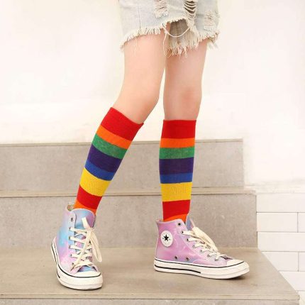 2-12 Year Rainbow Thick Stocking High Elasticity Candy Colors Knee Socks