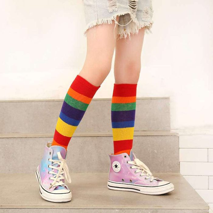 2-12 Year Rainbow Thick Stocking High Elasticity Candy Colors Knee Socks