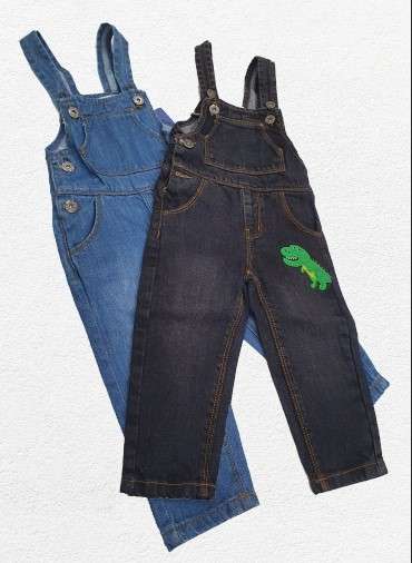 1.5-8 Years Kids Dinosaur Soft Jeans Black and Blue Dungaree