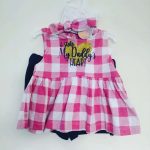 12 Months Pink frock and Navy short Cotton Summer 2 PC Set