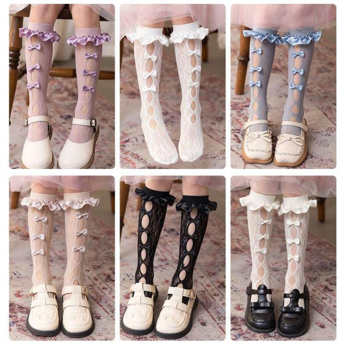 2-10 Years Girls/Kids Bow Style Net Socks