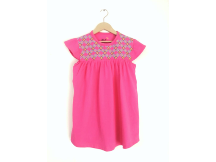 1-8 Years Embroidered Body Dark Pink Loose Style Girls Frock