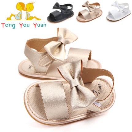 0-18 months Baby Girl Golden and Black Bow Soft Sandal Shoes