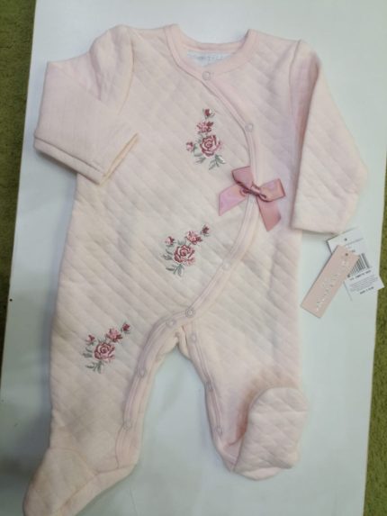 0-9 Months Pink Flower Embroidered Double Layer Cotton All Cover Rompers