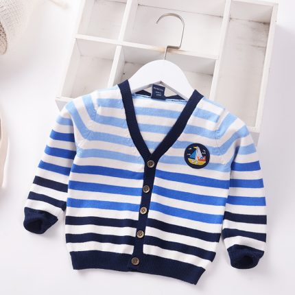 9months-5 Years Boys Colorful Strips Wool Full Sleeves Cardigan Ship Badge Sweater