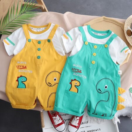 12 Months- 5 years Dinosaur Jumpsuit with Short Sleeves Shirt -2PC