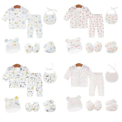 Soft Cotton Shirt, Trouser, Cap, Bib, Hand Gloves & Foot Cover Newborn Baby 6 Pieces Set