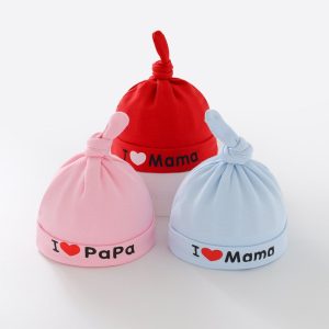 Newborn Baby I love Mom and I love Papa knotted Cotton Cap