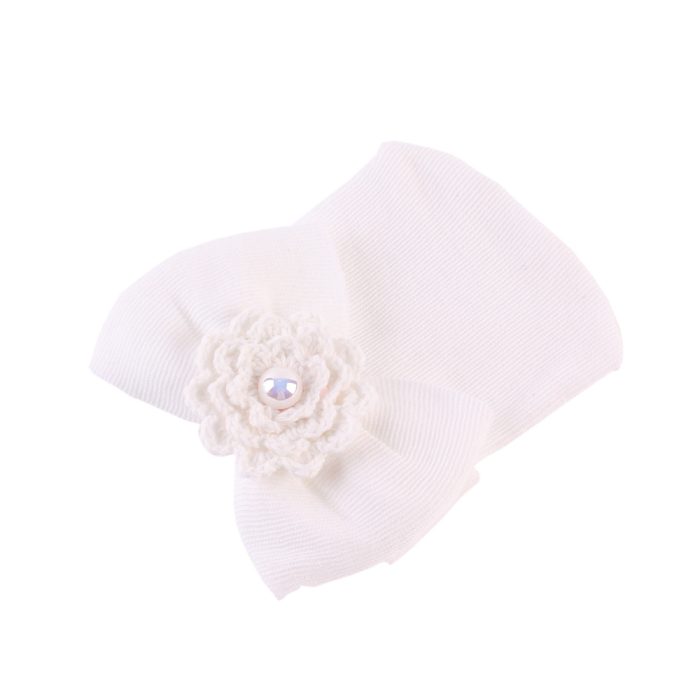 0-1 Year baby Cap Big Bow Pearl Crochet Flower