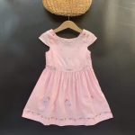 1-5years Girls Summer Pink Embroidery Flowers Short Sleeves Frock