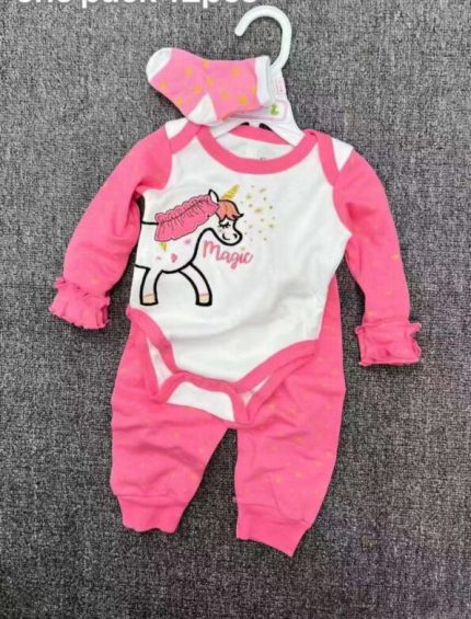 0-9 months Baby Cotton Bodysuit Trouser with Socks Set