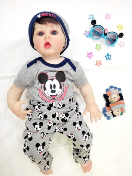 0-18 months Baby 100% Cotton Mickey Body Suit Trouser 3pcs Set with Cap